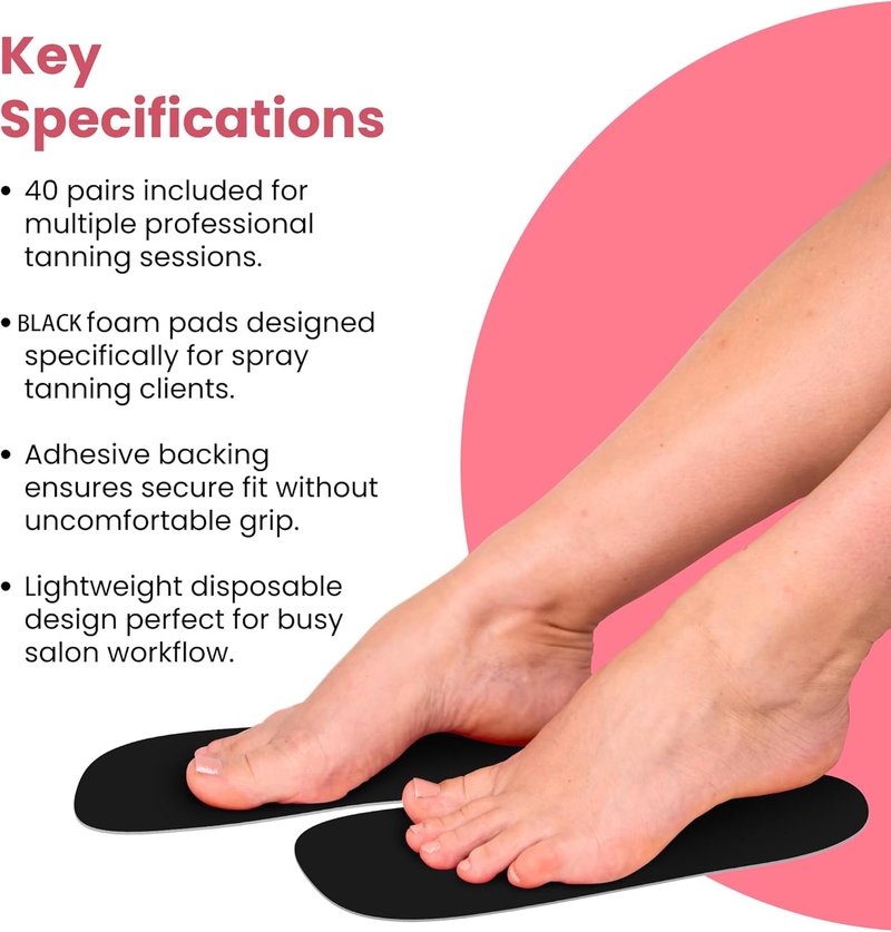 40 Pairs Spray Tan Feet Pads - Disposable Foam Protectors for Hygienic & Comfortable Tanning | Black