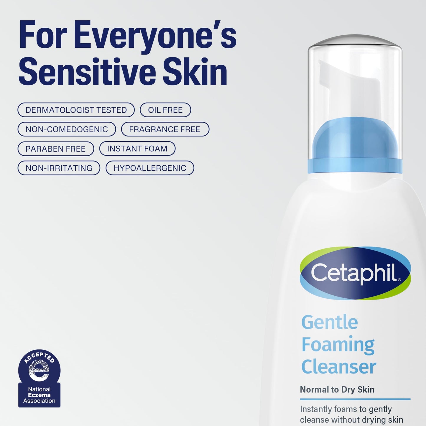 Cetaphil Oil Free Gentle Foaming Cleanser For Dry to Normal, Sensitive Skin, 8oz Pack of 2, Made with Glycerin and Vitamins B5 and E, Dermatologist Tested, Hypoallergenic, Soap and Fragrance Free