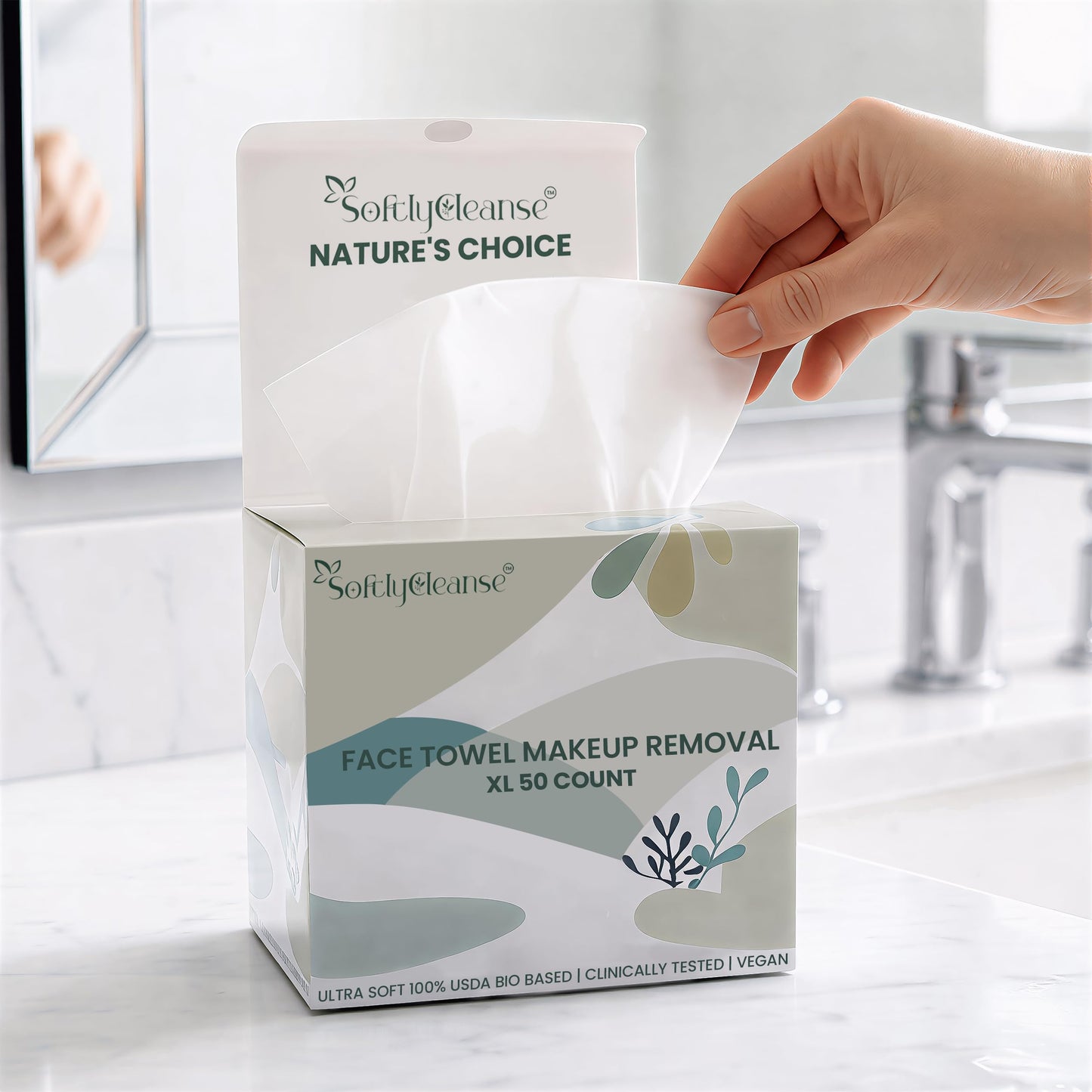 XL Disposable Face Towelettes, Thick Ultra Soft Double Sided Wash Cloth, Natural Biodegradable, Lint-Free, Scent Free, Cruelty-Free, Vegan Accepted Facial Cleansing Towels for Sensitive Skin, 50 Count