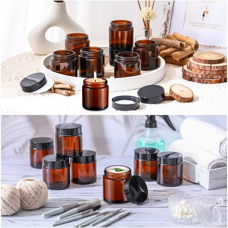 Norme 36 Pcs 4 oz Glass Jars with Lids Leakproof Round Airtight Jars Empty Cosmetic Jars with Inner Liners Lid for Storing Lotions Powder Ointments Candle Making (Black,Amber)