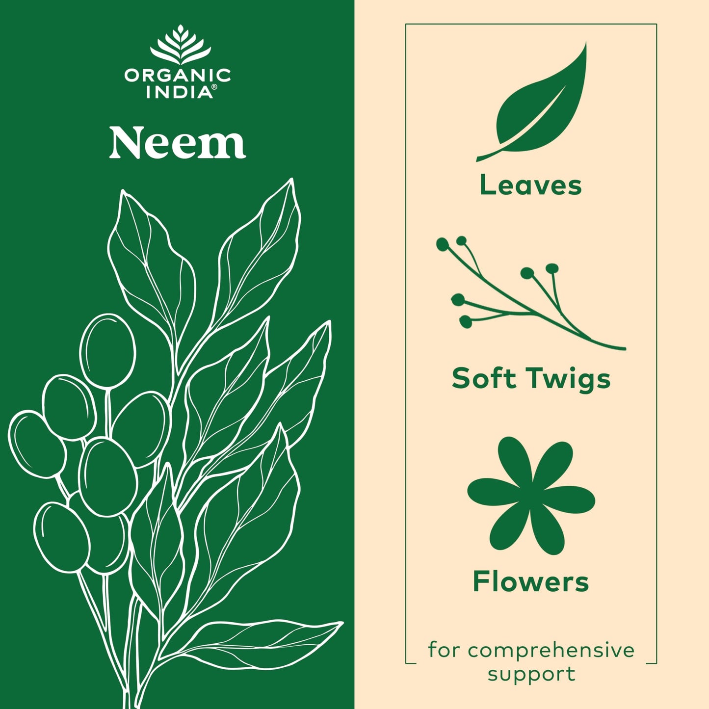 ORGANIC INDIA Neem Leaf Capsules, Herbal Supplement - Supports Skin, Immune, & Liver Health, Detox, Vegan, Gluten-Free, USDA Certified Organic - 180 Capsules