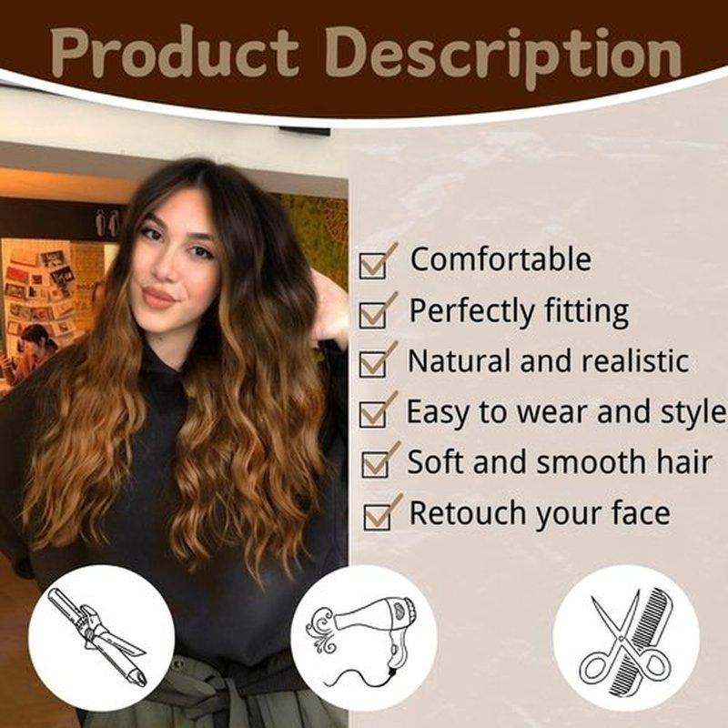 Long Brown Highlight Wig for Women 26 Inch Middle Part Wavy Women Charming Wigs Realistic Natural Looking Synthetic Heat Resistant Fiber Wig for Daily Party Use
