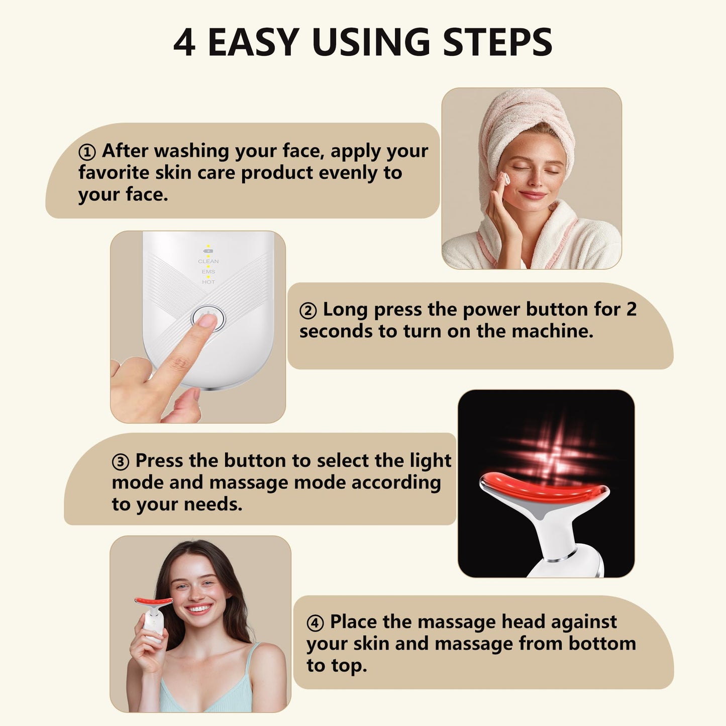 MISWOWO Red Light Face Neck Massager - 3-in-1 Face Massager Skin Care Tool, LED & Vibration Beauty Device for Glowing Skin and Neck Contouring At-Home