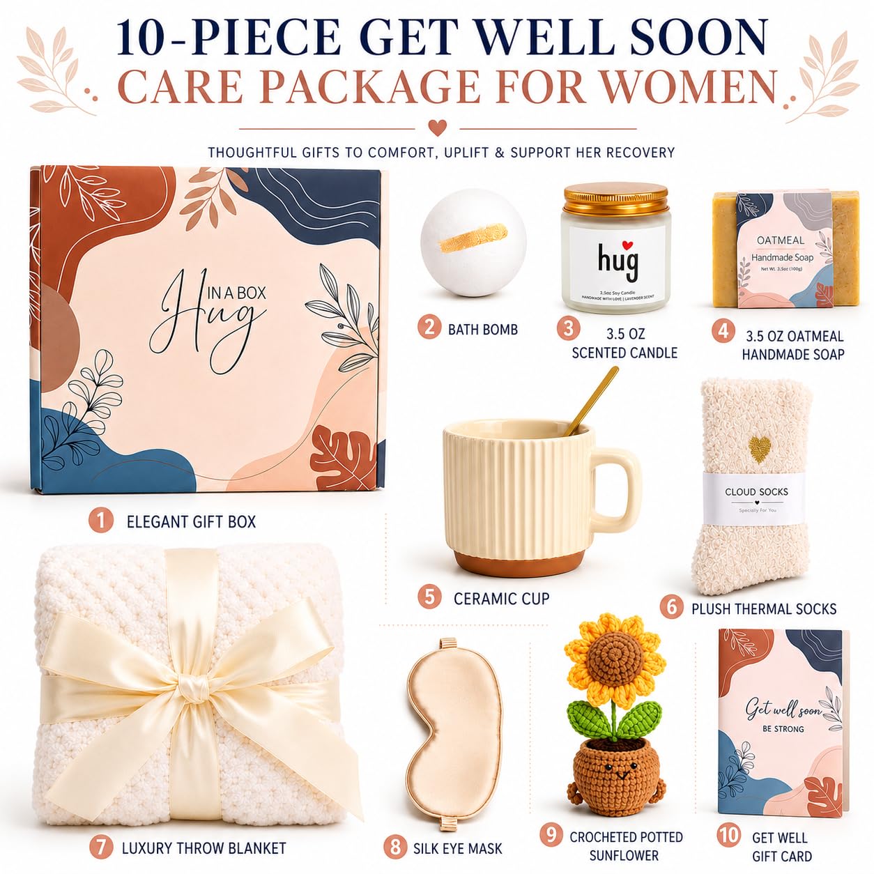 Get Well Soon Gift Baskets for Women, Surgery Recovery Care Package, Sympathy Gifts for Loss of Loved One, Thoughtful Care Package for Mom Her Wife Friends