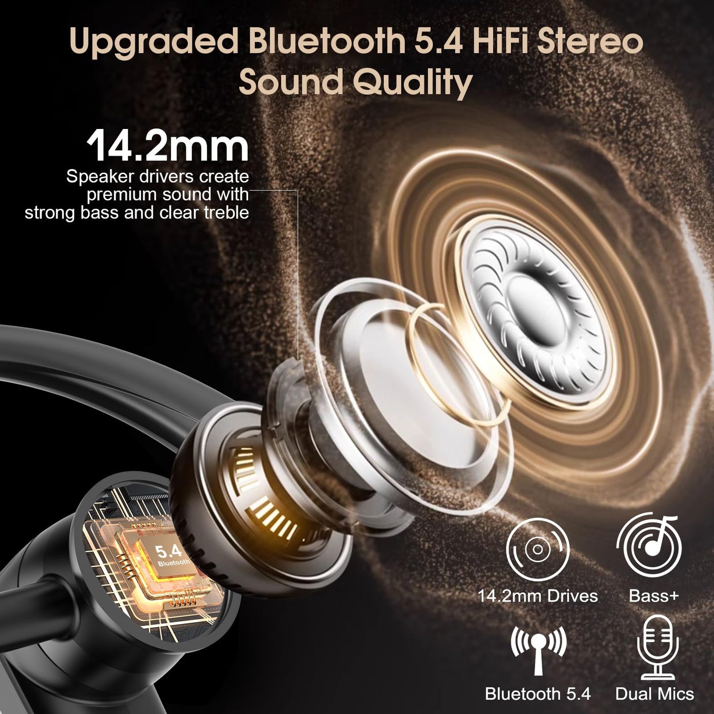 Bluetooth Headset, Wireless Bluetooth Earpiece with ENC Noise Canceling Mic, 120Hrs Talk Single-Ear Headphones, LED Display, IPX7, V5.4 Hand-Free Earphone for Business/Trucker/Driver (Bright Black)