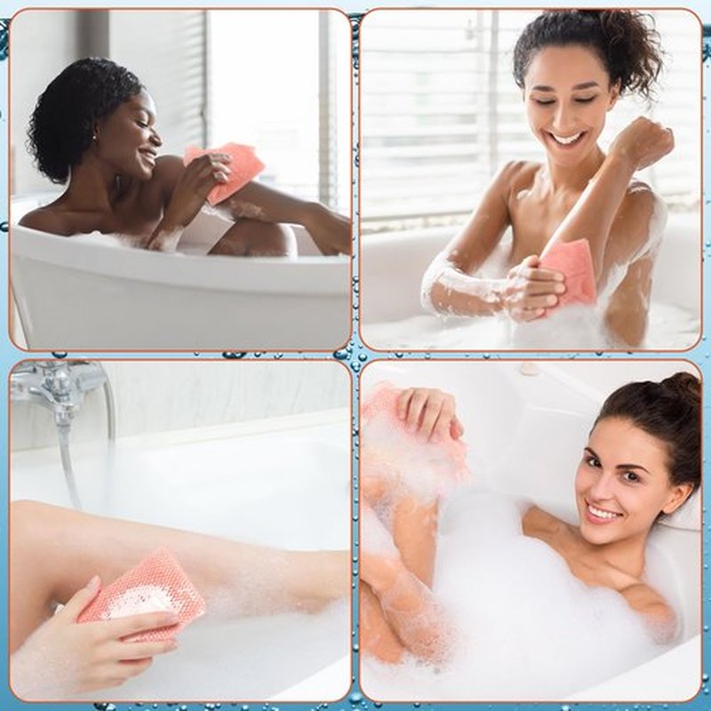 Geiserailie African Long Bathing Net Sponge Long Net Shower Body Scrubber Back Scrubber Skin Smoother Net Bathing Sponge for Daily Use or Stocking Stuffer (Light Pink)