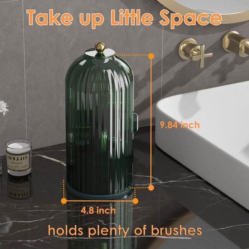 YOOLENS Makeup Brush Holder Organizer with Lid,360 Rotating Clear Dustproof Makeup Brushes Organizer for Vanity Desktop Bathroom Countertop, Green