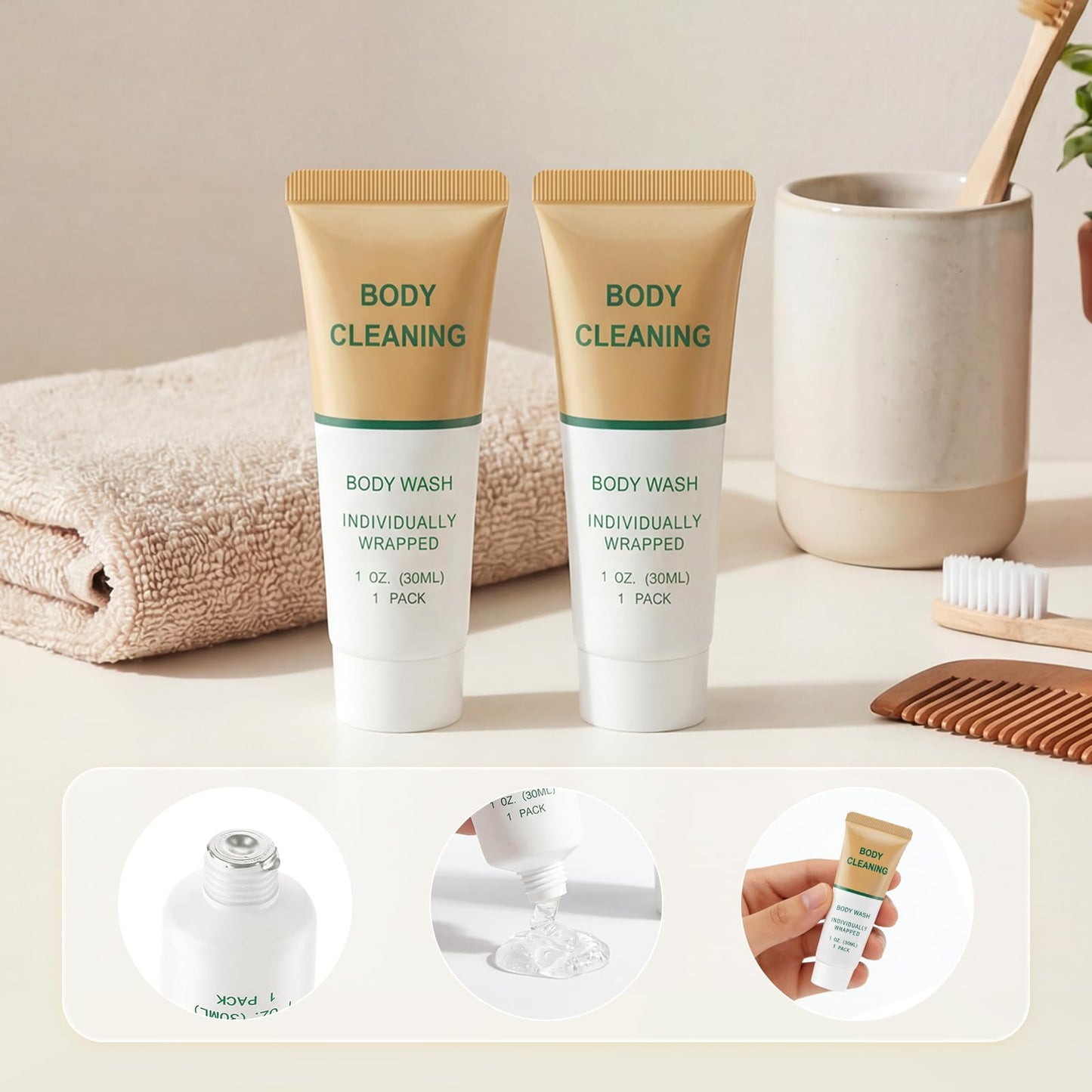 Mini Travel Body Wash, Individually Wrapped Travel Size Bulk Shower Gel Set, Trial Sample Small Single Use Men Women Toiletries Amenities for Hotel/Camping/Vacation/Homeless 1 Fl Oz (Pack of 30)