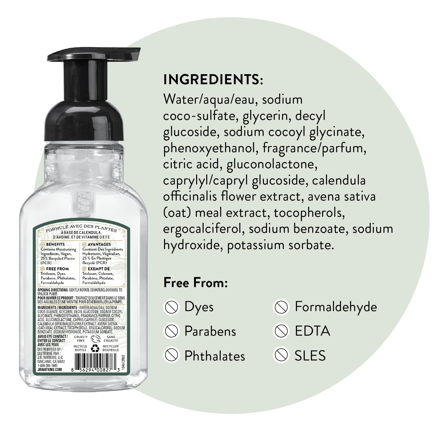 J.R. Watkins Foaming Hand Soap with Pump Dispenser, Moisturizing Foam Hand Wash, Alcohol-Free, Cruelty-Free, Pin Blanc/White Pine, 9 fl oz, 3 Pack