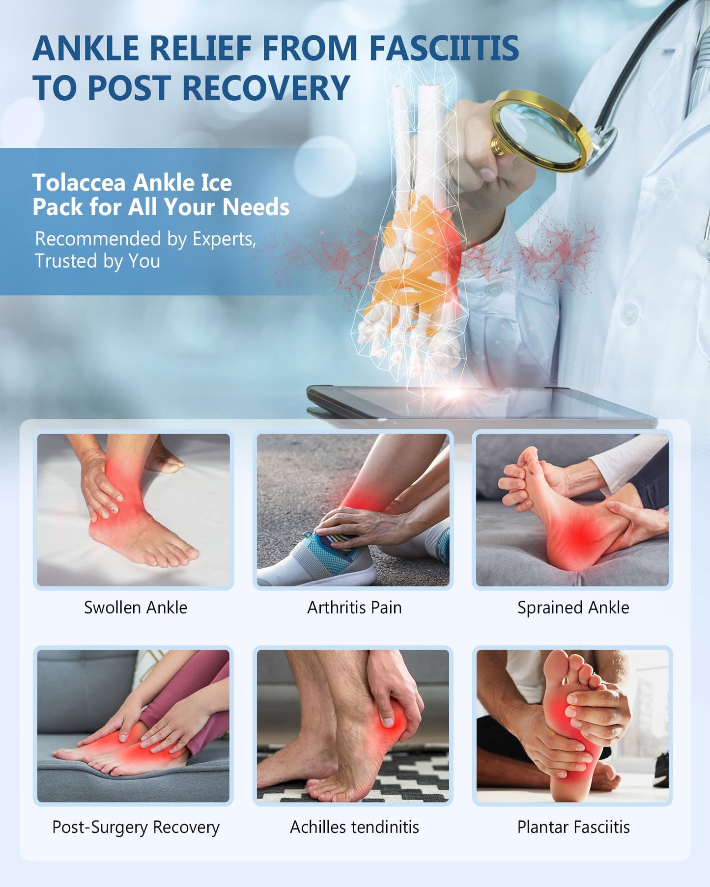 Ankle Foot Ice Pack Wrap for Injuries, Reusable Gel Ice Pack for Hot and Cold Therapies, Flexible Cold Pack for Achilles Tendonitis,Plantar Fasciitis,Swelling,Sprained,Post-Surgery Recovery