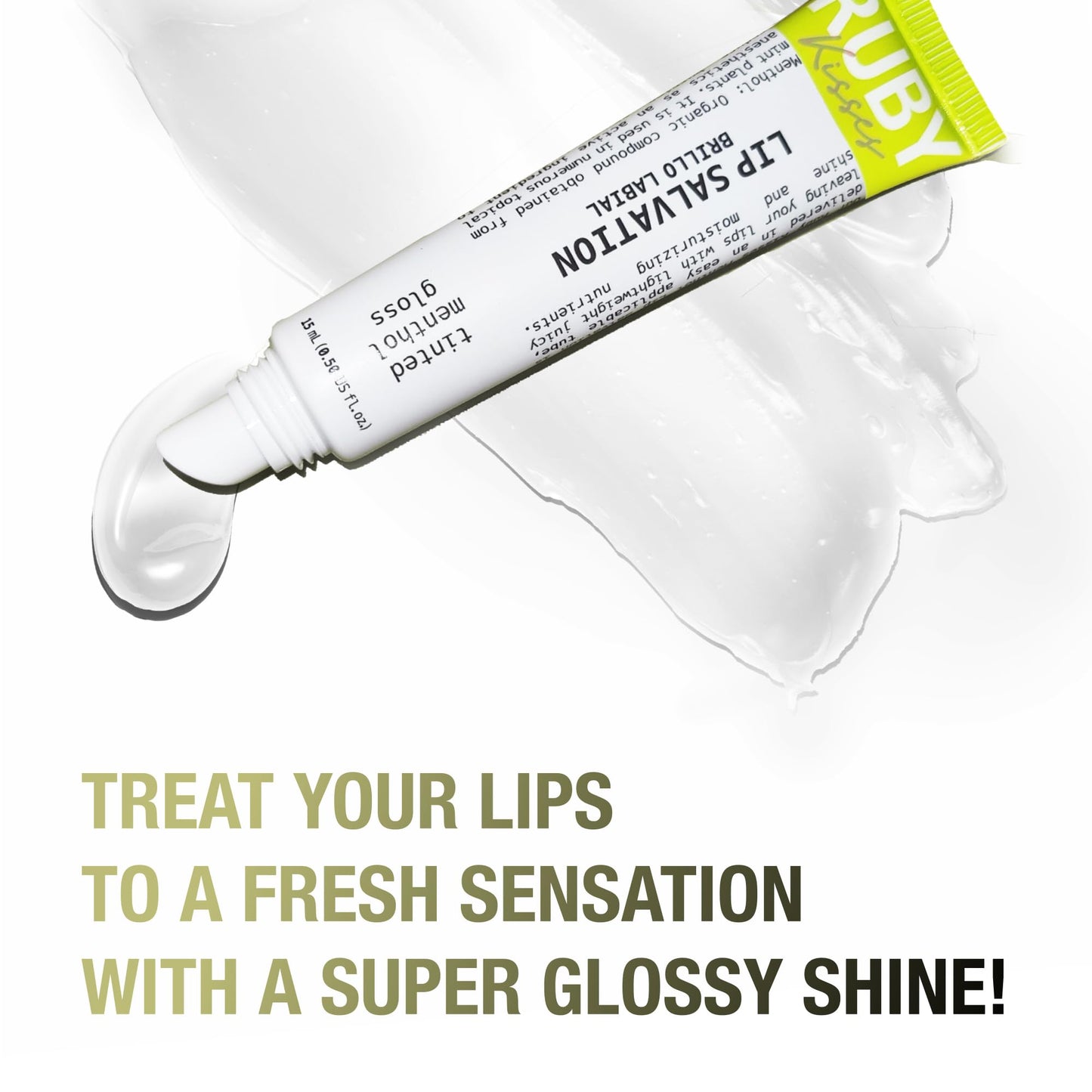 Ruby Kisses Salvation Lip Gloss, Lightweight, Juicy Shine, Menthol Infused Conditioning Lip Treatment, Heals, Cools & Calms, Deep Hydration Lip Care (Clear)
