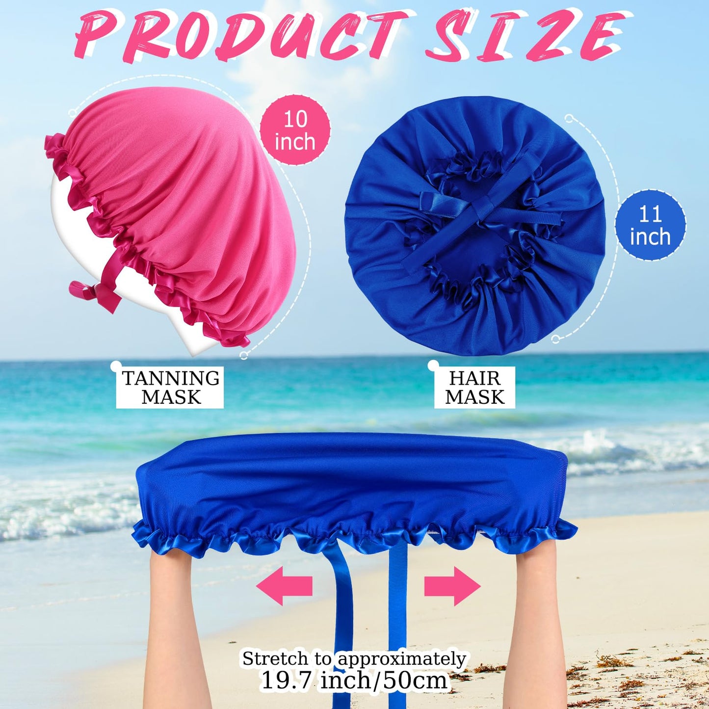 Vinsatin 4 Pcs UV Protection Tanning Face Cover Bonnet Cap Set Tanning Mask and Hair Cap Protective Bonnet for Women(Silk of Ice Fabric,Pink, Blue)