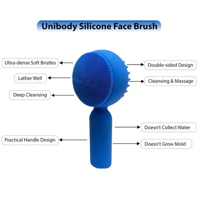 Silicone Facial Cleansing Brush 2 in 1 Silicone Facial Scrubber Manual Exfoliating Facial Brush Face Cleanser Face Exfoliator Ultrafine Bristles for Sensitive Skin Easy to Clean Lather Well (DeepBlue)
