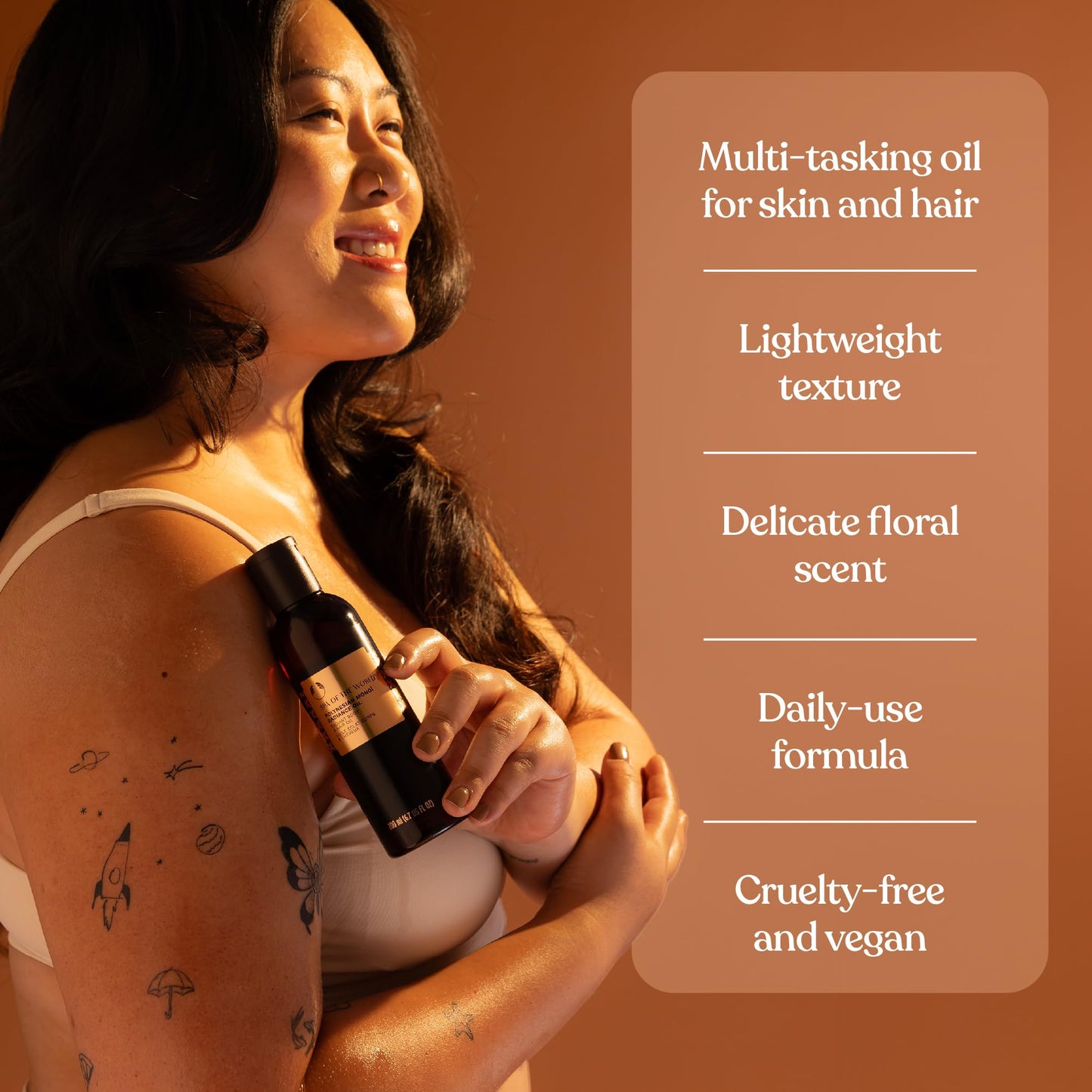 The Body Shop Polynesian Monoi Radiance Body & Hair Oil | Lightweight Oil for Glowing Hair and Skin | Delicate Floral Scent, Vegan, 200 ml / 6.7 oz