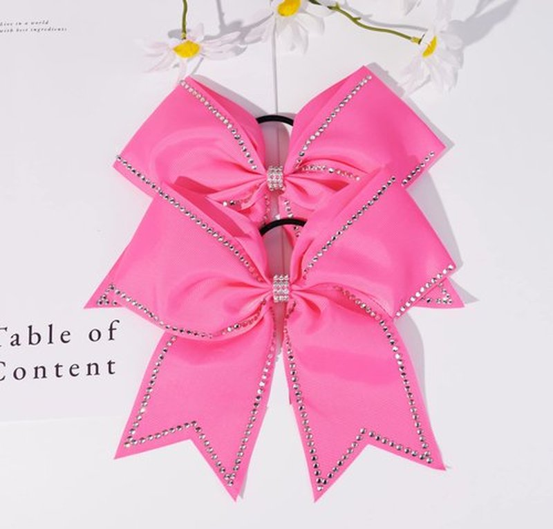 DEEKA 10 PCS 8" Rhinestones Large Cheer Hair Bows Glitter Cheer Ponytail Holder Handmade for Teen Girls Softball Cheerleader Sports -Hot Pink