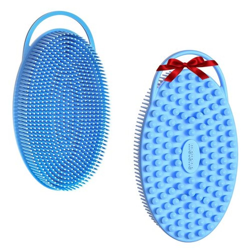 Metene 2 Pack Silicone Exfoliating Body Scrubber with Loop, Body Scrubber for Men and Women, Silicone Loofah for Shower, Soft Silicone Body Scrubber for Shower and Bath Skincare Routine(Blue)