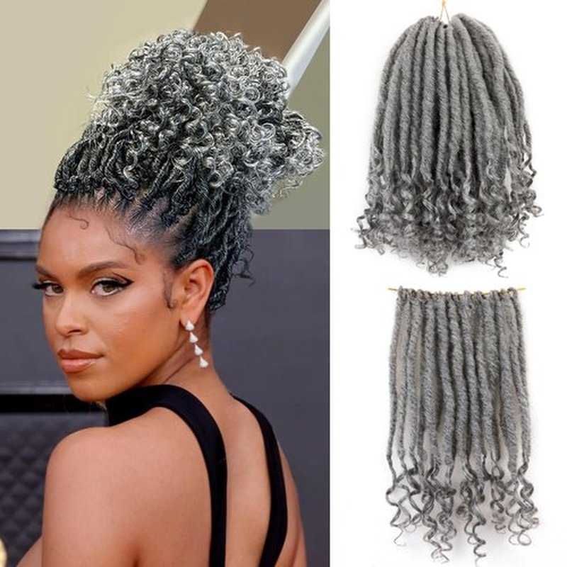 Faux Locs Crochet Hair 6 Packs 10 Inches Soft Straight Goddess Locs Crochet Hair for Women Pre Looped Crochet Braids with Curly Hair Locs Synthetic Hair Extensions(Grey#)