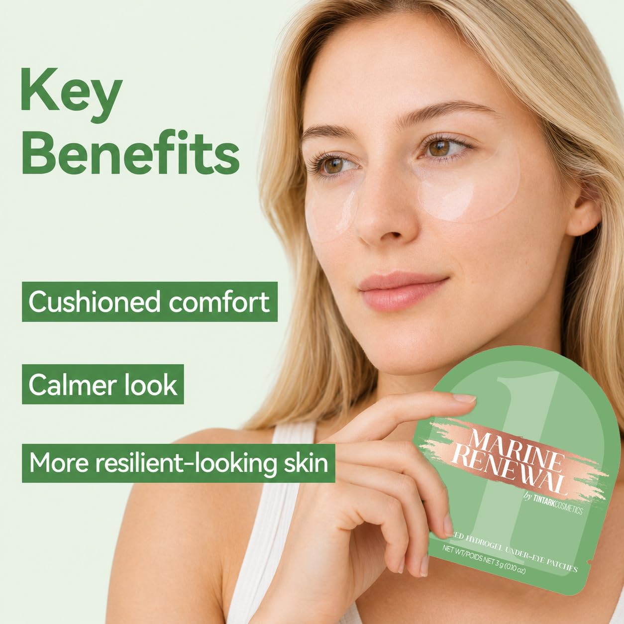Tintark Marine Renewal 1 Under Eye Patches (28 Pairs), Kelp Ferment, Ectoin & Ceramides Hydrogel Eye Mask for Dry, Stressed Under Eyes & Barrier Support