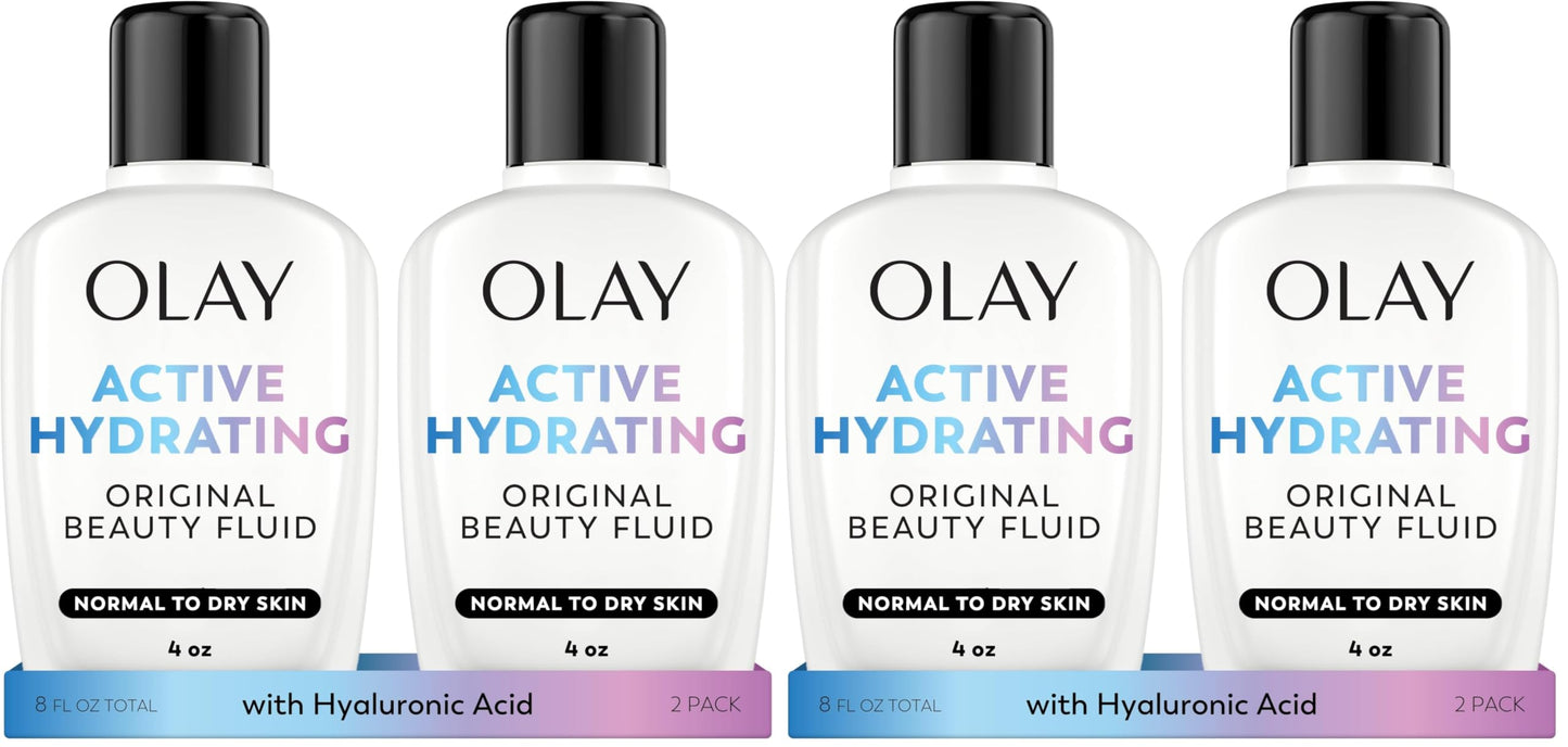 Olay Face Moisturizer, Active Hydrating Beauty Fluid Lotion, Original Facial Moisturizer, 4 Oz. (Pack of 4)
