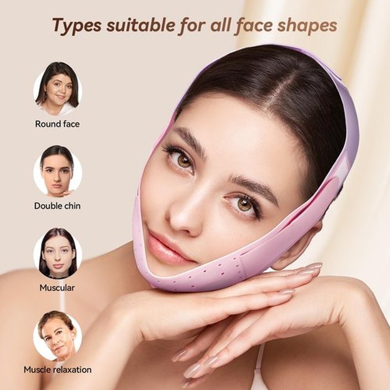 Reusable V Line Face Strap, Soft Silicone Chin Strap for Women 23-27 Inches(PINK)