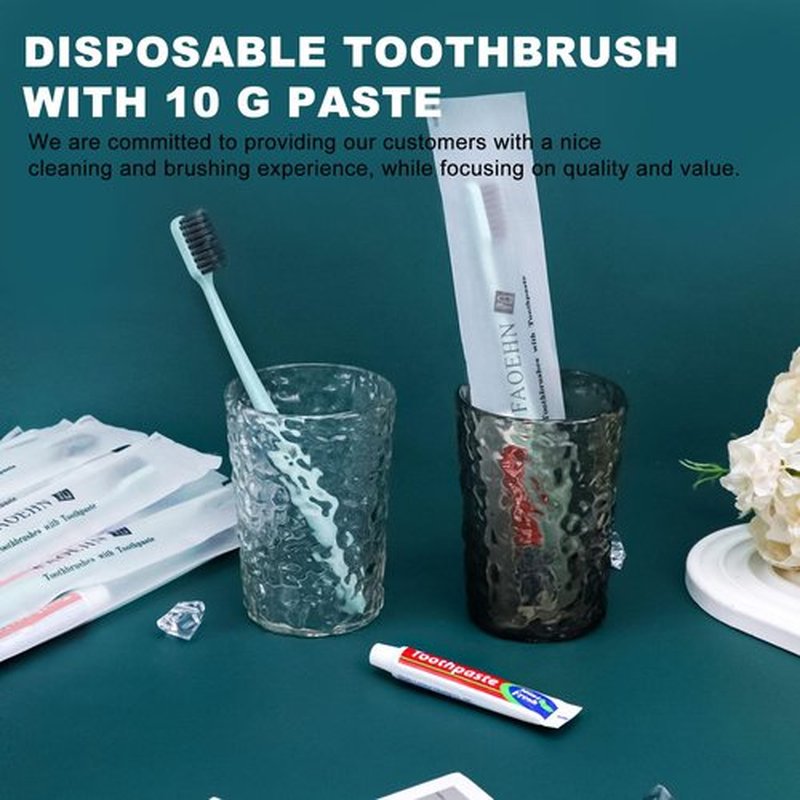 FAOEHN Disposable Toothbrushes with Toothpaste Pack of 100,Straw Green Toothbrush in Bulk with 10g Toothpaste Individually Wrapped Disposable Travel Toothbrushes Kit for Homeless,Airbnb,Hotel,Charity