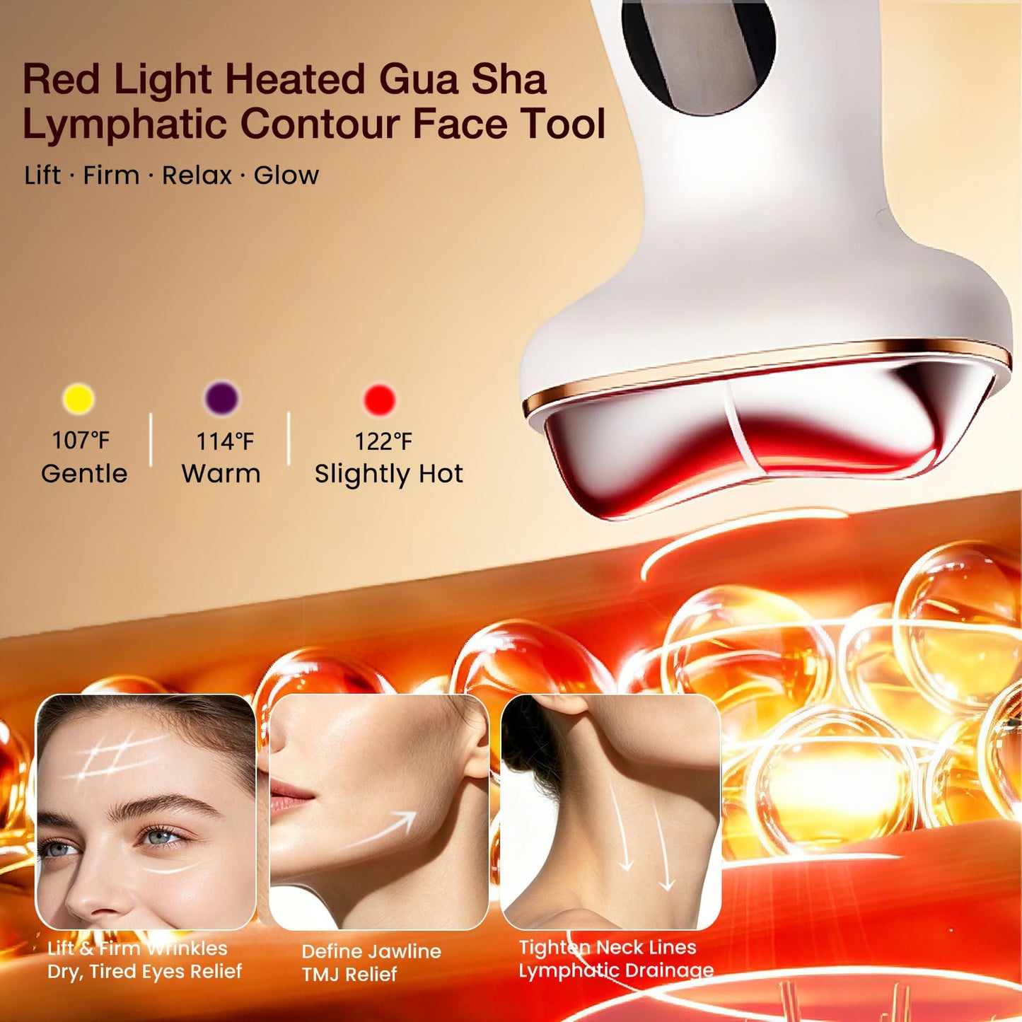 RFVDC Cold Heated Electric Gua Sha, Facial Neck Lymphatic Drainage Sculpting Tool, Cooling Depuffing Wand for Puffy Face Eyes, 7-in-1 LED Red Light Face Massager for Lifting, Contouring, Firming