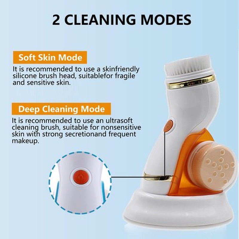 Facial Cleansing Brush, 4 in 1 Rechargeable Face Scrubber with 4 Brush Heads, Electric Face Scrubber for Women & Men, Deep Cleansing, Gentle Exfoliation and Massaging (Orange)