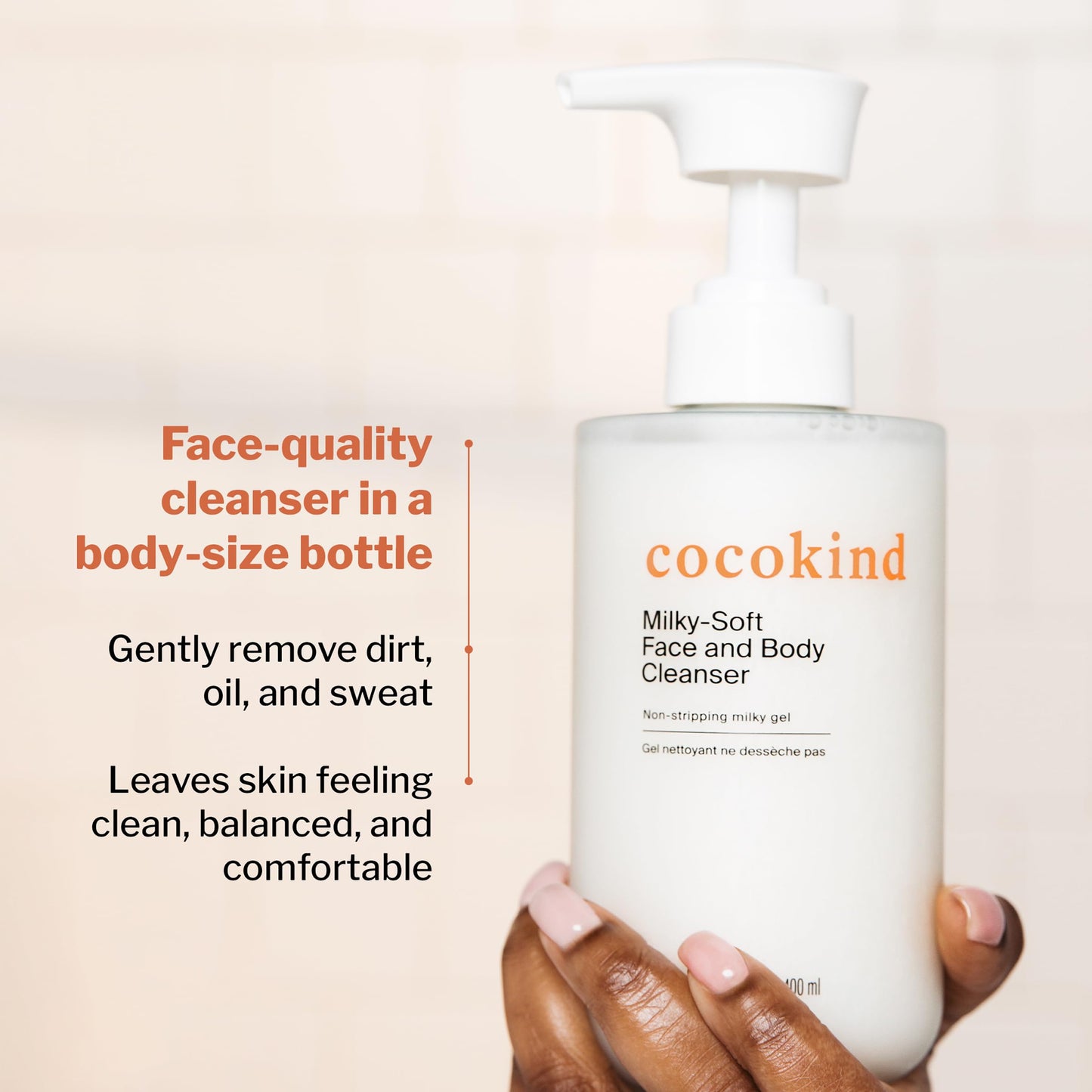 Cocokind Milky-Soft Face and Body Cleanser, Hydrating Facial & Body Wash for Sensitive Skin, Gentle Cleanser with Ceramides, Fragrance-Free & Clinically Tested, 13.5 oz