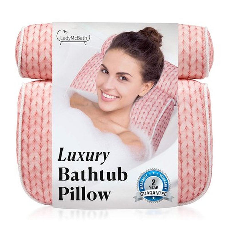 Lady McBath Bath Pillow - Luxury Bath Pillows for Tub Neck and Back Support - Powerful Suction Cups, Machine Washable Bathtub Accessory for Relaxation (Peach)
