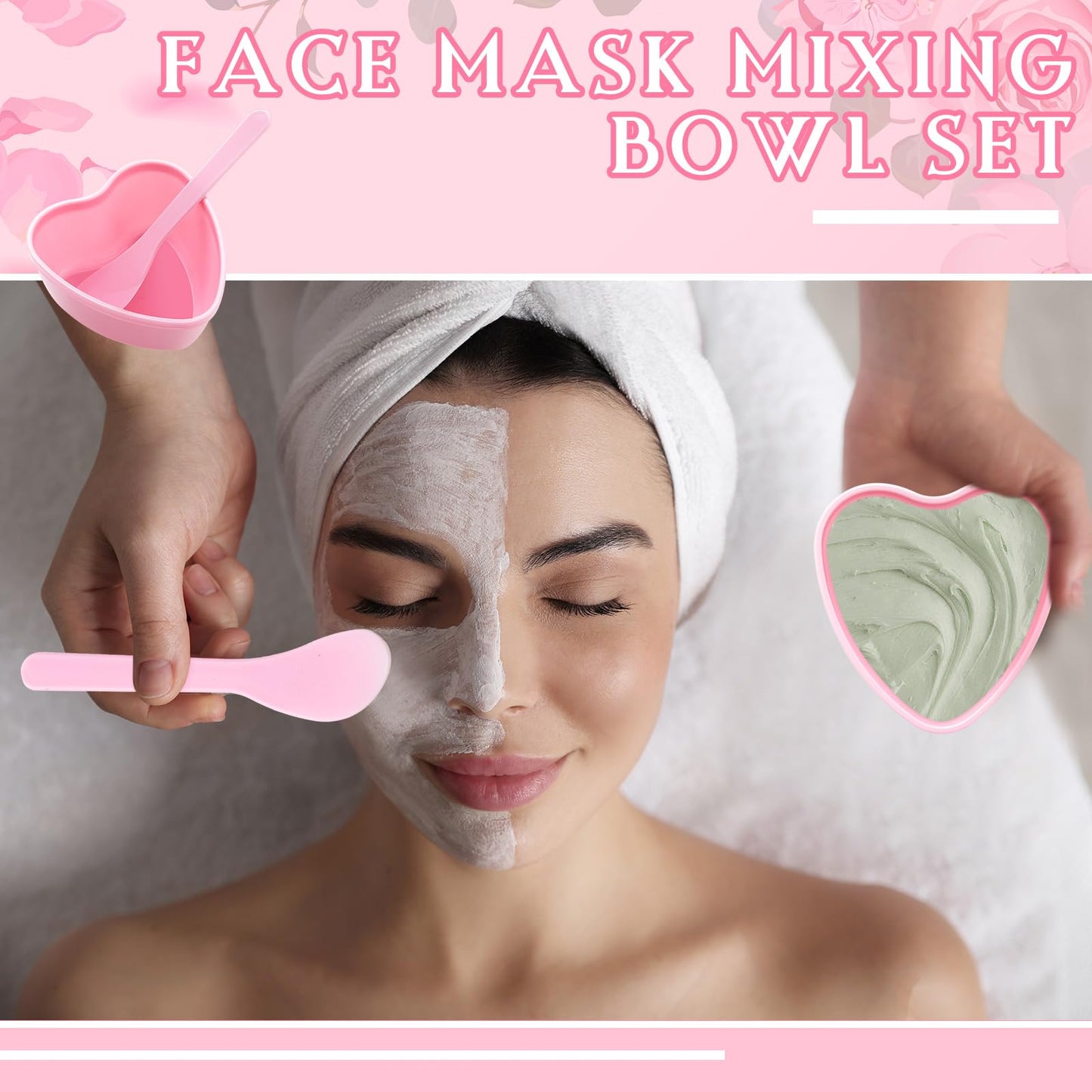 Teenyyou 15 Sets Facial Bowls for Esthetician, Pink Facial Mask Mixing Bowls Set with Spatula, Heart Shape Facemask DIY Skin Care Mixing Tool Kit Esthetician for Lady Women Home Beauty Salon Hair Dye