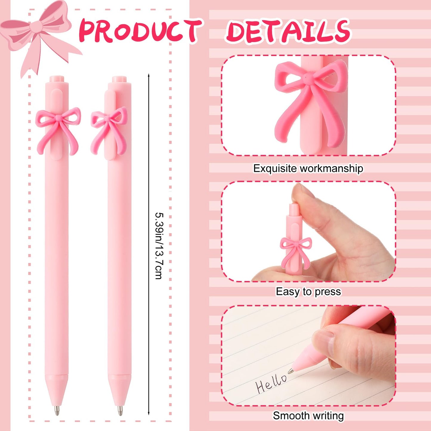 Sayglossy 20 Pcs Pink Bow Pens Back to School Coquette Cute Black Ink Retractable Gel Ballpoint Pens Bulk Bridal Shower Party Favors for Wedding Birthday Baby Shower Tea Party Office School Supplies