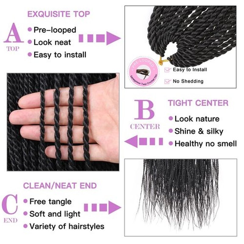 ZRQ 20 Inch 8 Packs senegalese twist crochet hair 25strands/pack Synthetic Crochet Braids Crochet Braiding Hair black sengalese twist crochet braids