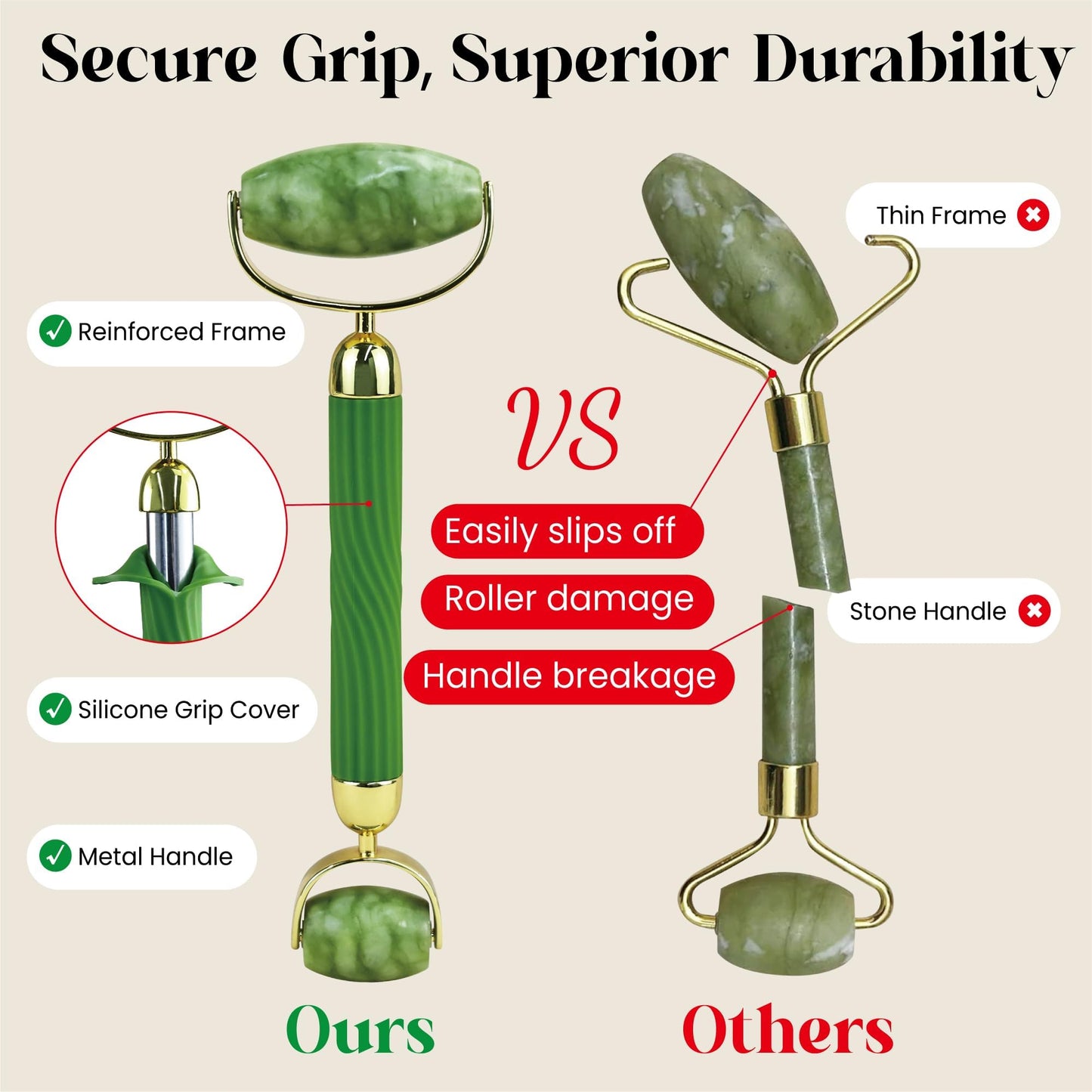 Rena Chris Gua Sha and Face Roller Set: Anti-Breakage Jade Roller for Long-Lasting Use, Jawline Sculpting and Puffiness Reducing, Gua Sha Facial Tools for Self Care Gift (Green)