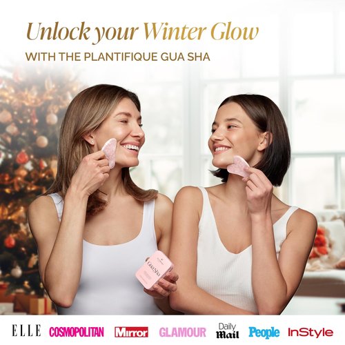 PLANTIFIQUE Gua Sha Rose Quartz Tool for Face Anti Aging Massage Tool - GuaSha - Jawline Shaper - Facial Skin Care Products - Massager for Your Skin Care Routine