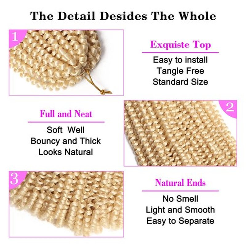6 Packs Spring Twist Hair Spring Twist Ombre Colors Crochet Braids Synthetic Braiding Hair Extensions Low Temperature Fiber (12 inch, 613#)