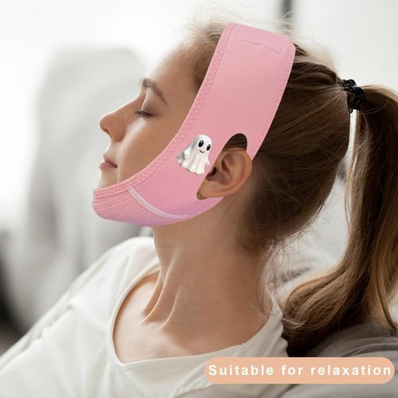 Yuibthr Chin Strap for Sleeping, V Line Lifting Mask, Halloween Decorations Ghost Walking, Reusable Face Strap, Jaw Exerciser (pink)