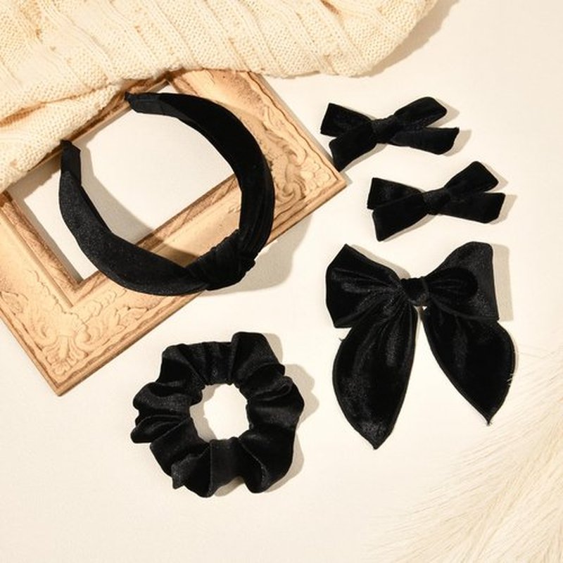 DEEKA Velvet Hair Bows & Knotted Headband & Scrunchy Fable Hair Bow Headband Set Velvet Scrunchies Alligator Clips for Toddler Girls Hair Accessories for Women and Girls (Black)