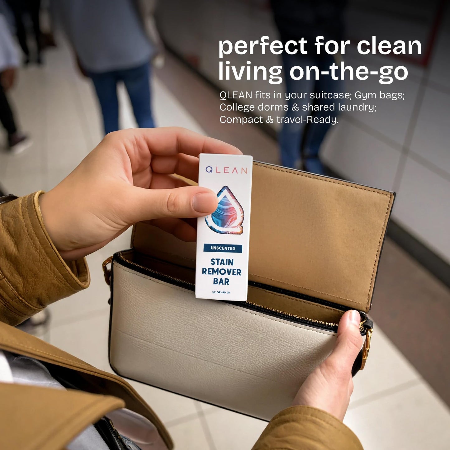 QLEAN Vegan Stain Remover Bar for Fabrics, Laundry Bar Soap for Clothes – Plant-Based, Travel-Friendly Stain Remover for Grease, Wine, Coffee, Grass & More – Non-Toxic & Safe for Delicates (1)