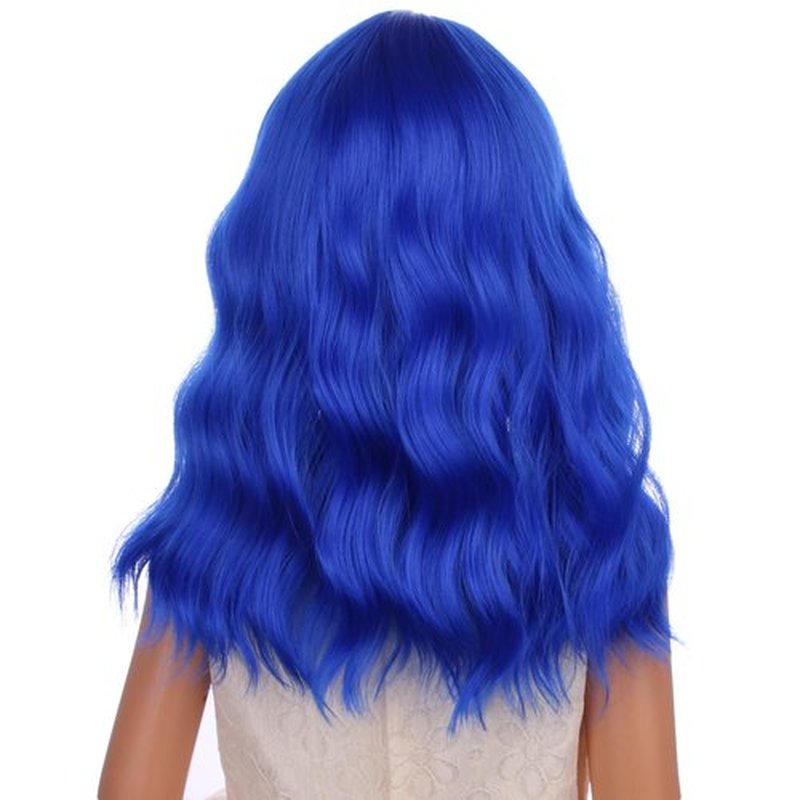 PATTNIUM Dark Blue Wig Kids Child Wig Short Curly Wavy Wig Blue Wig for Kids Dark Blue Wig with Bangs Synthetic Hair Girls Wig (Dark Blue)