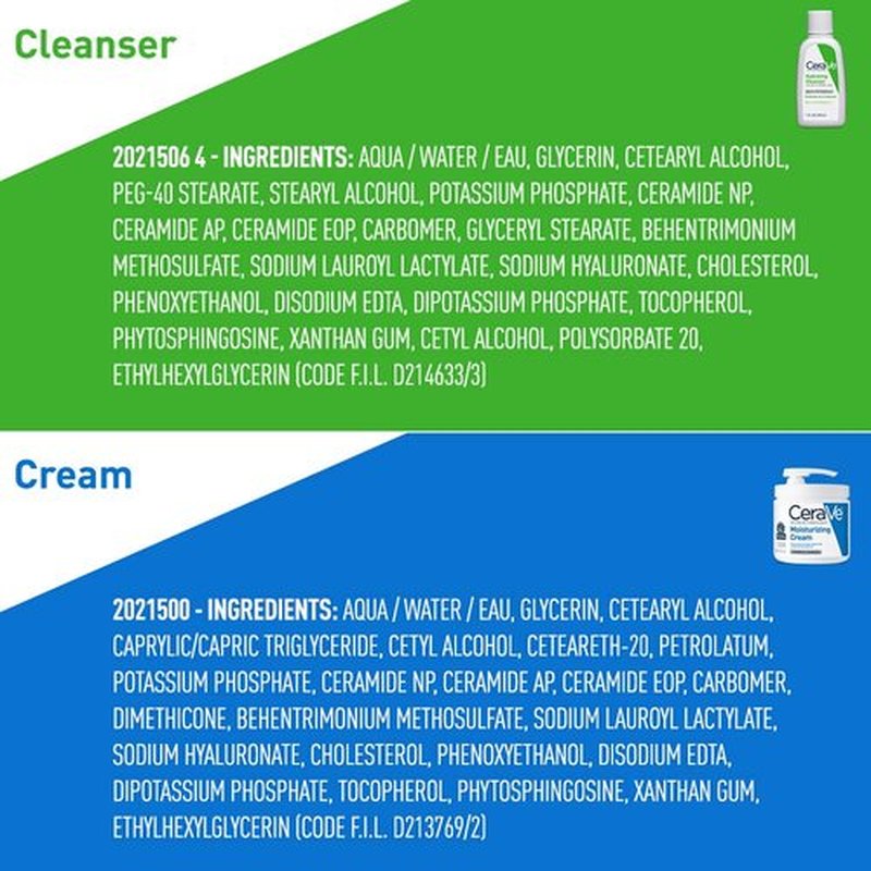 CeraVe Moisturizing Cream Combo Pack | Contains 16 Ounce with Pump & 1 Ounce Hydrating Facial Cleanser, Dry Skin Relief, Skin Care Gift Sets & Stocking Stuffers