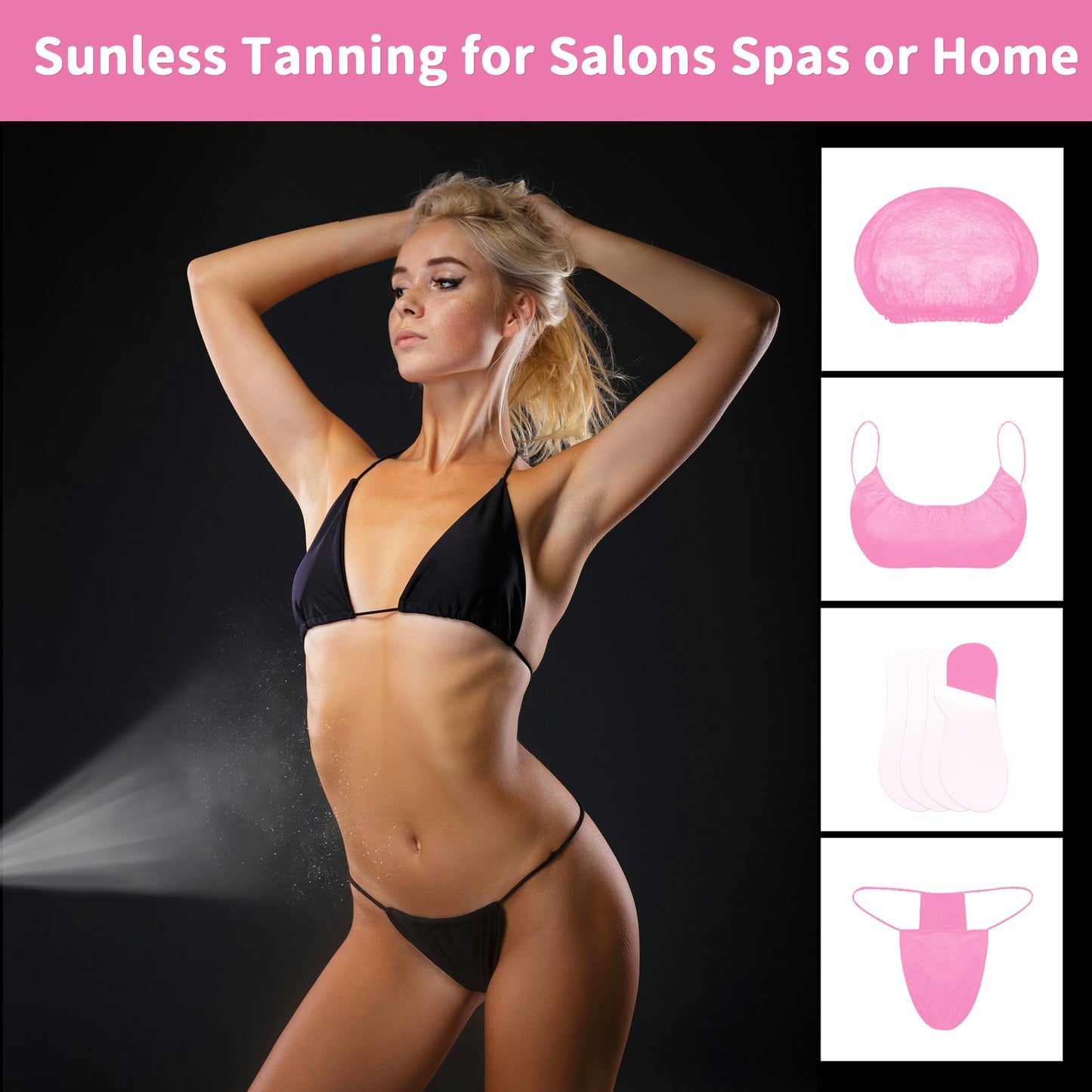 100 Pcs Tan Spray Tanning Essentials Kit: 20 Each Hair Nets, Nose Plugs, Sticky Spray Tan Feet Pads & Disposable Undergarments,Premium Quality Accessories for Salon