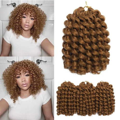 Wand Curl Crochet Braids Hair 8 Inch Jamaican Wand Curl Ombre Crochet Hair Jamaican Bounce Crochet Hair Colored Crochet Braids Ringlet Twist Hair Extension Crochet Hair(5PCS,27#)