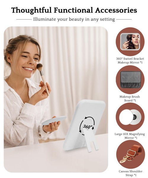 MOMIRA Travel Makeup Bag Cosmetic Bag with Lighted Mirror, Adjustable Brightness in 3 Color Scenarios/Detachable makeup mirror, 2024-All-round Upgrade, Waterproof, Gift for Women -Red Brown