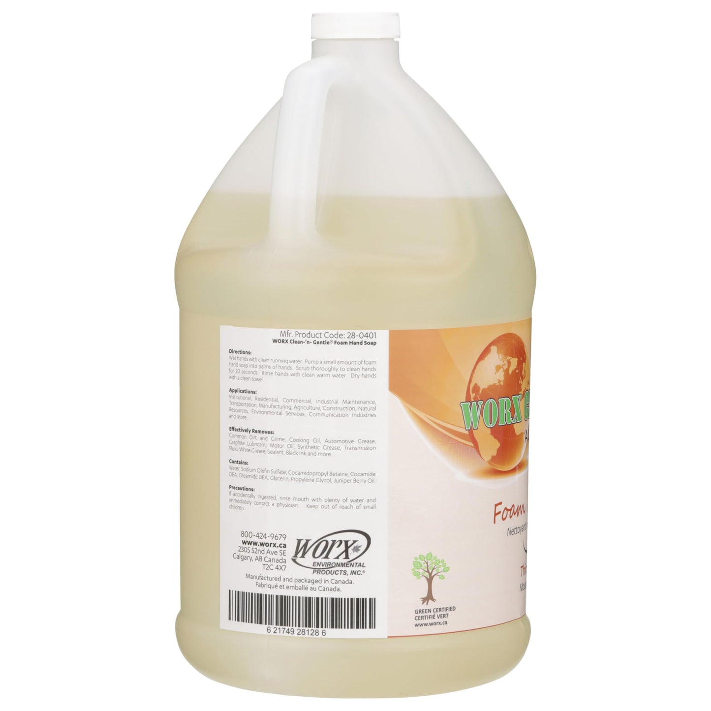 Worx Clean-'n'-Gentle Foam Hand Soap 1 gal. (3.78 L.) for use in Industrial, Commercial and Residential applications.