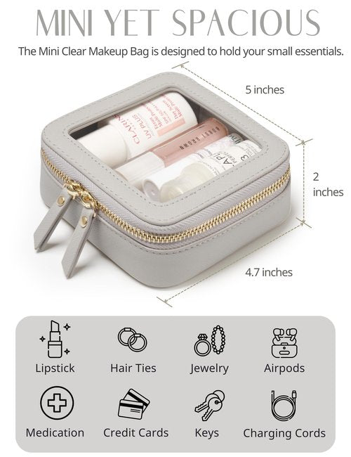 Popvibe Small Cosmetic Bag for Purse Mini Makeup Bag Cute Clear Make Up Pouch for Travel Tiny Leather White Make Up Organizer Case for Backpack Toiletry Bag Waterproof Square Pouch with Zipper