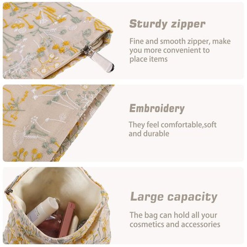 ZLFSRQ Silk Flower Makeup Bag Travel Cute Cosmetic Bags for Women Large Makeup Pouch Zipper Cosmetic Pouch for Purse Aesthetic Makeup Organizer Bag Portable Toiletry Bag