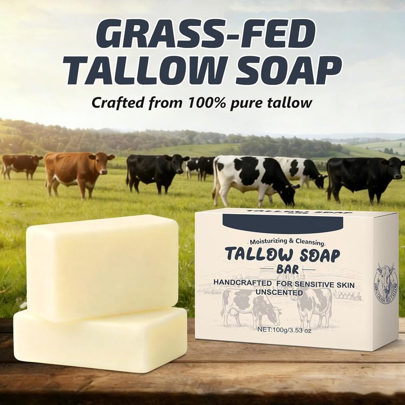 Beef Tallow Soap Bar - All-Natural Organic Moisturizing Soap for Dry, Sensitive Skin | Handmade Bath Soap - 1 Pack