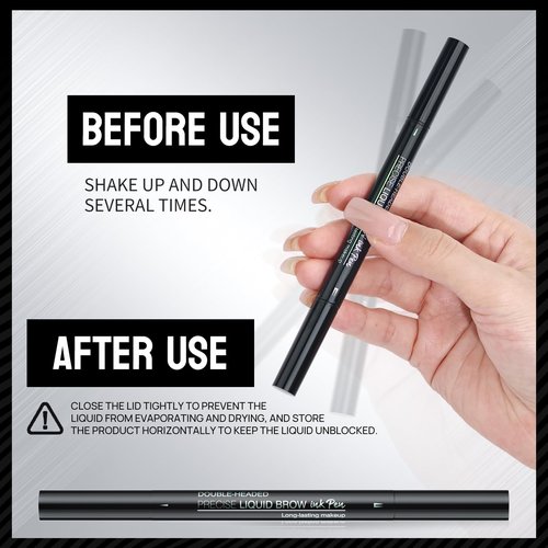 Microblading Eyebrow Pen, Eyebrow Pencil 2-in-1 Dual Ended Eyebrow Pen with 2-Fork-Tip and Precise Brush-Tip, Microblading Eyebrow Pen for Natural Hair-Like Brows, Long Lasting (02#BROWN)