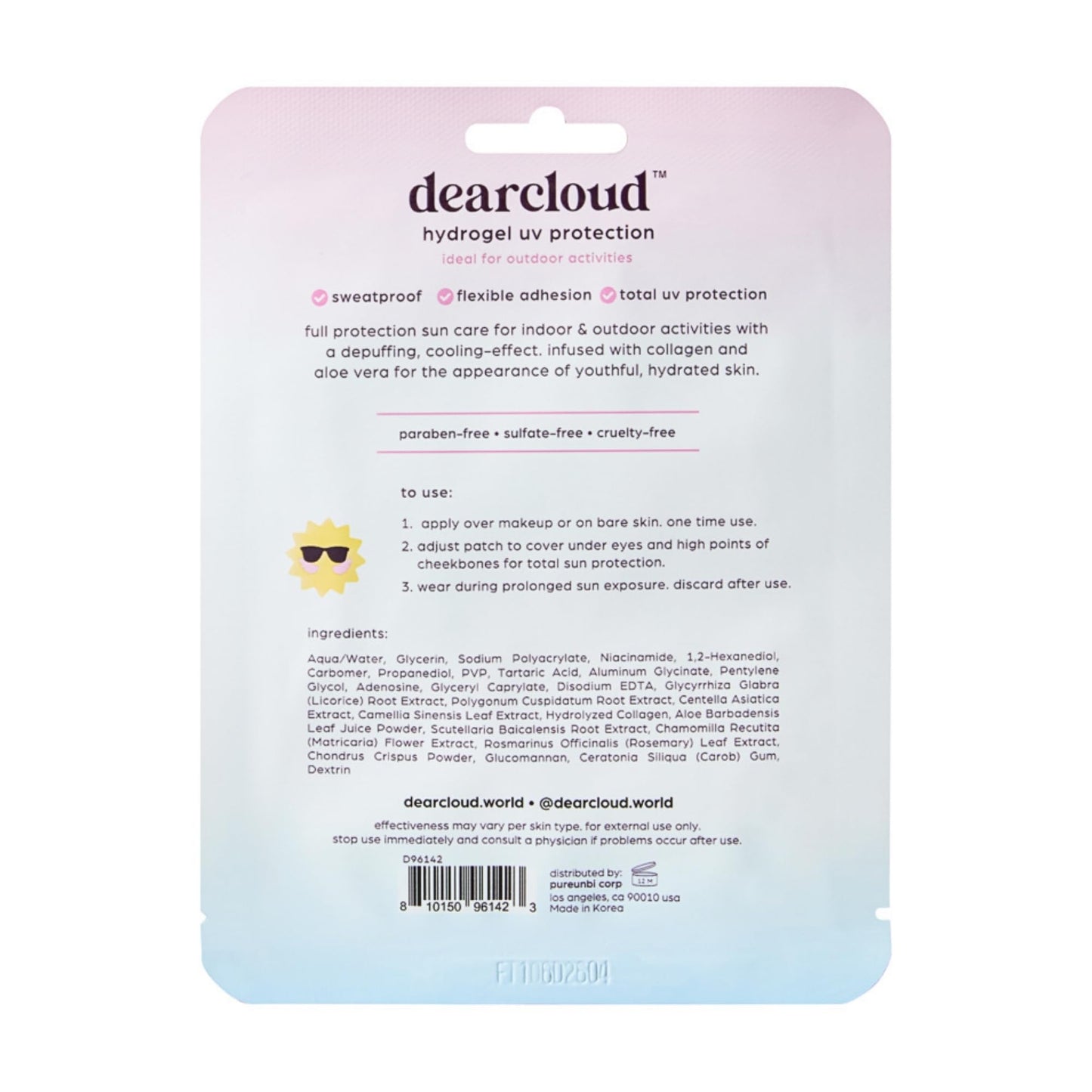 dearcloud UV Block Hydrogel Sun Patches – Korean Skincare Sunscreen for Face & Under Eyes (1 Pair / 2 Patches)