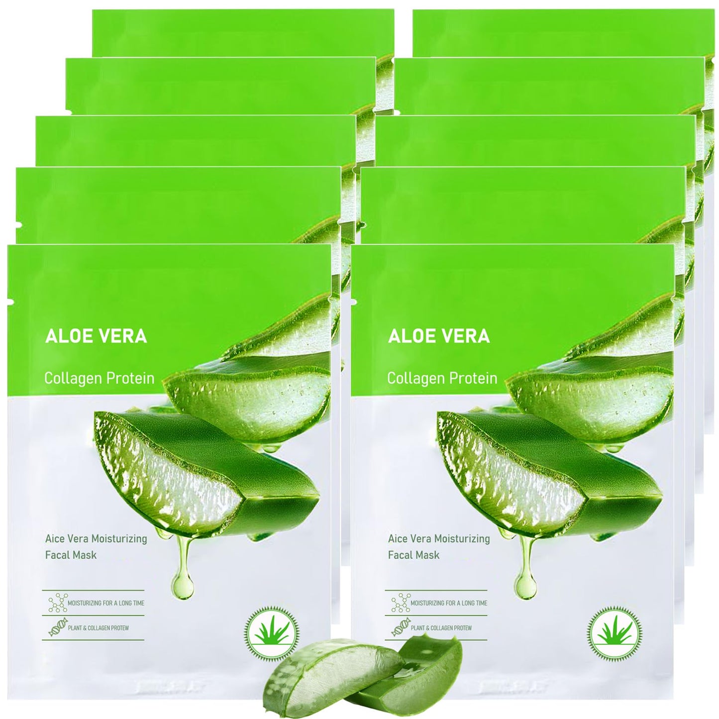 Fusang Aloe Vera Soothing Face Mask Hydrating,Moisturizing Long Lasting Facial Sheet Mask for All Skin Types,Soft Aloe Face Masks for Dry Skin,Pack of 10